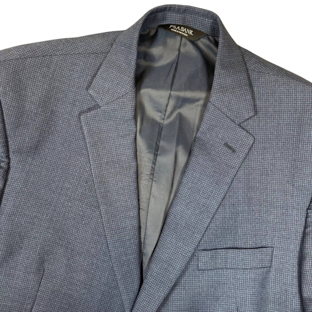 Jos A Bank Blazer Mens Two Button 46L Blue Wool Houndstooth Sport‎ Coat 46 Long